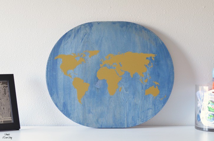Wooden World map for a travel themed nursery