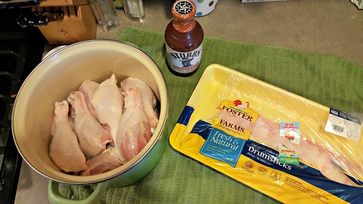 Raw chicken in stock pot