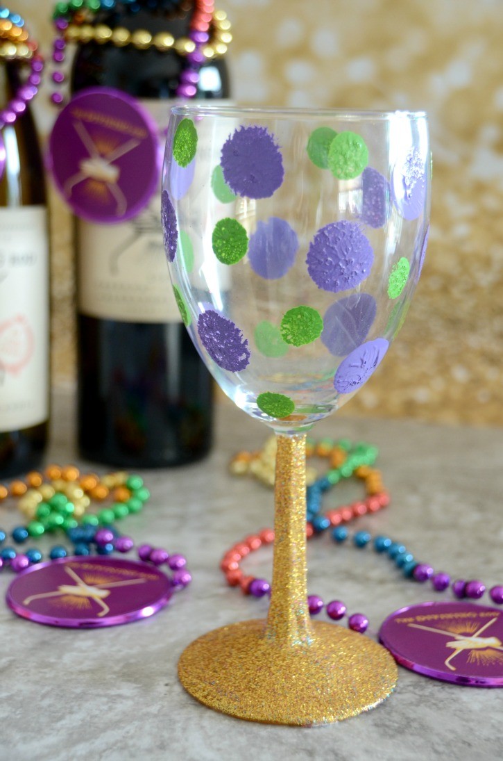 mardi gras painted wine bottle