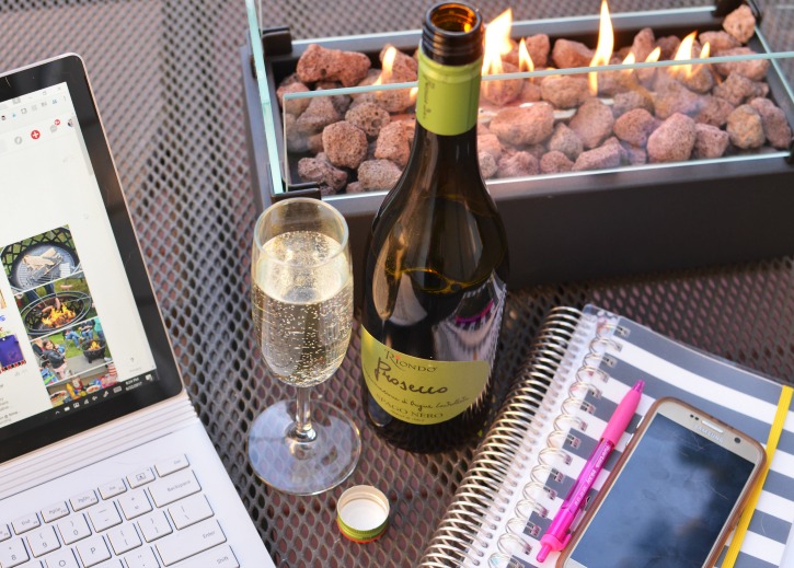 Outside Firepit with Prosecco and Notebooks