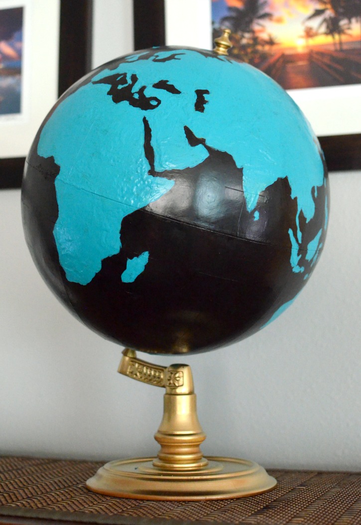 Upcycled Teal & Black Painted Globe for Gender Neutral Travel Themed Nursery