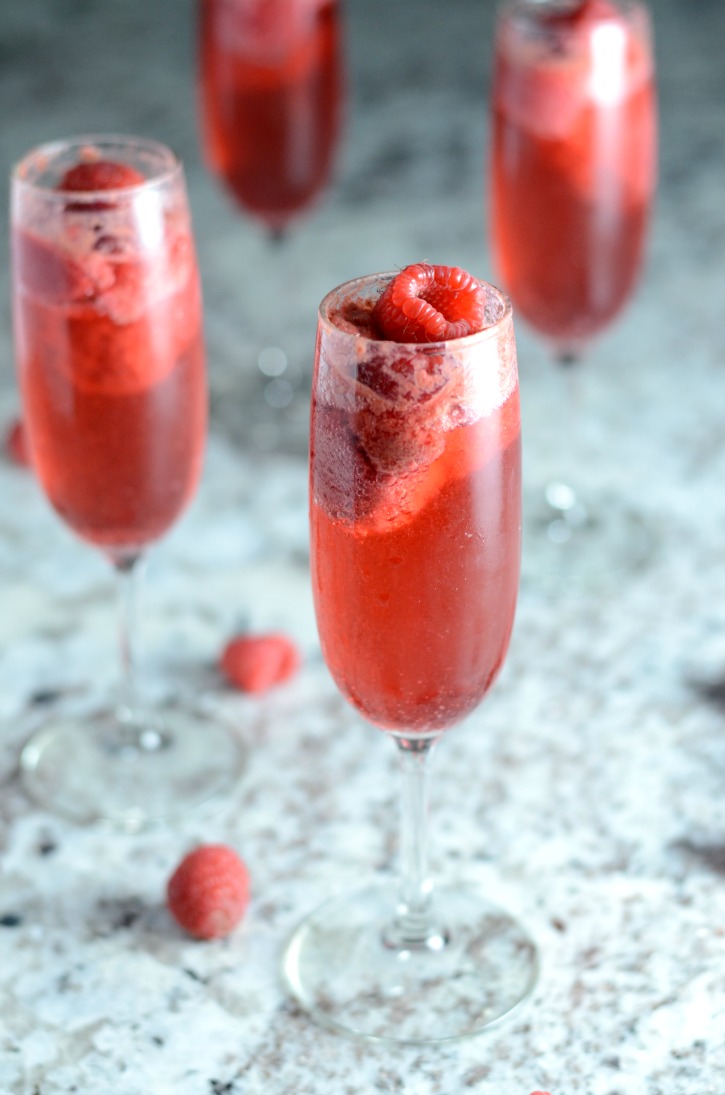 Raspberry Bellini in Champagne Flute