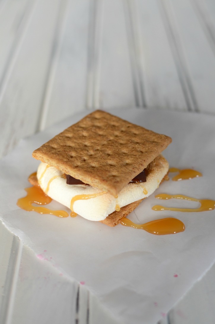 Gourmet s'more with chocolate and caramel