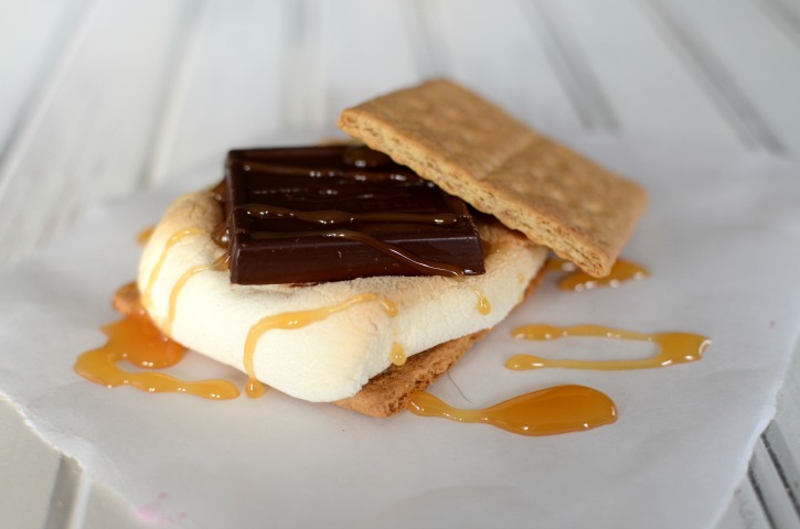 Gourmet s'more with chocolate and caramel