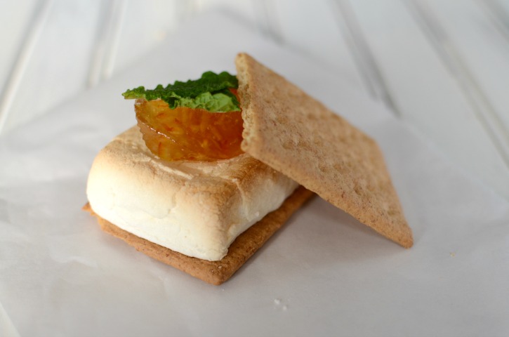 Gourmet s'more with Orange marmalade and mint