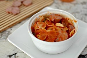 Pasta with Basil garlic marinara and apple sausage