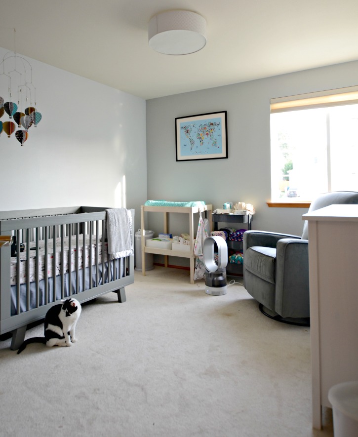 Gender Neutral Travel Themed Nursery with Dyson Humidifier