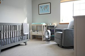 Gender Neutral Travel Themed Nursery with Dyson Humidifier