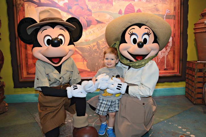 Toddler with Mickey and Minnie at Animal Kingdom