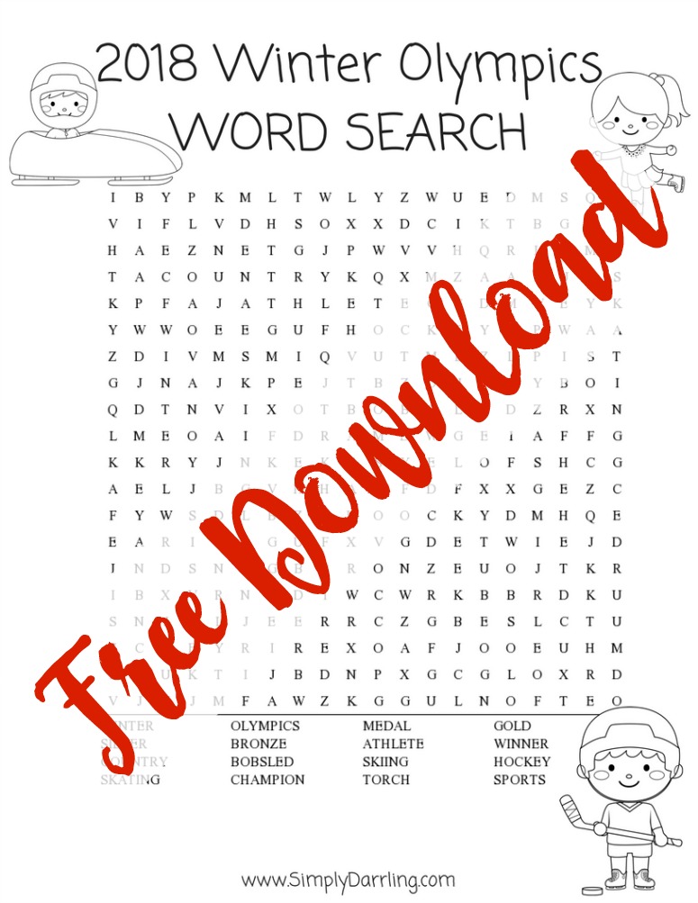 Winter Olympics Activities For Kids Word Search Simply Darr ling