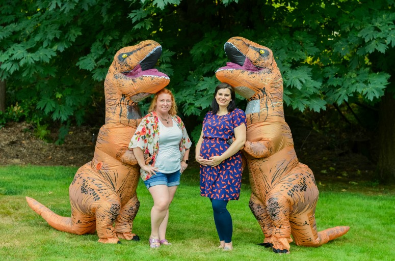 Maternity Photoshoot using Blow-up T-REX Costume