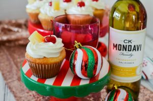 Pineapple Upside Down Inspired Cupcake with CK Mondavi Chardonnay