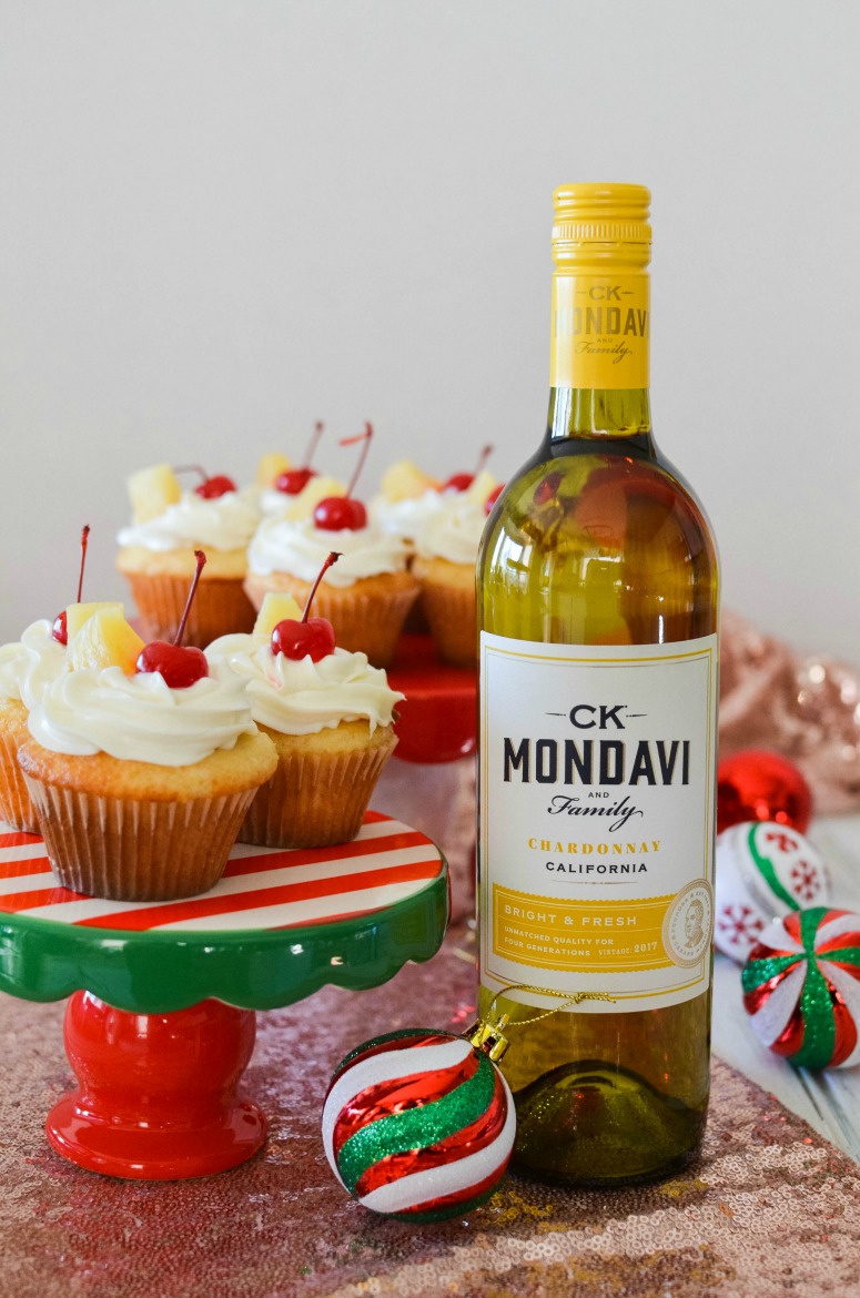 Pineapple Upside Down Inspired Cupcake with CK Mondavi Chardonnay