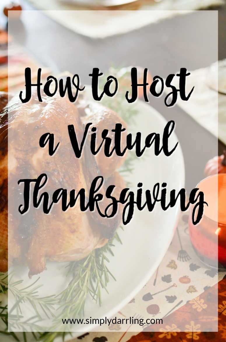 "how to host a virtual Thanksgiving" text over a turkey background