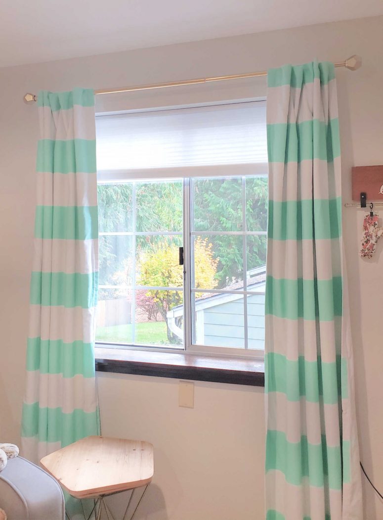 Turquoise and White rugby striped curtains