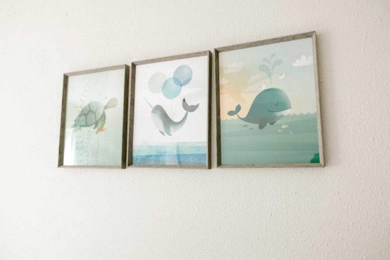 Watercolor Ocean art prints framed on the wall
