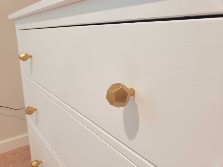 Gold Geometric drawer pulls on dresser